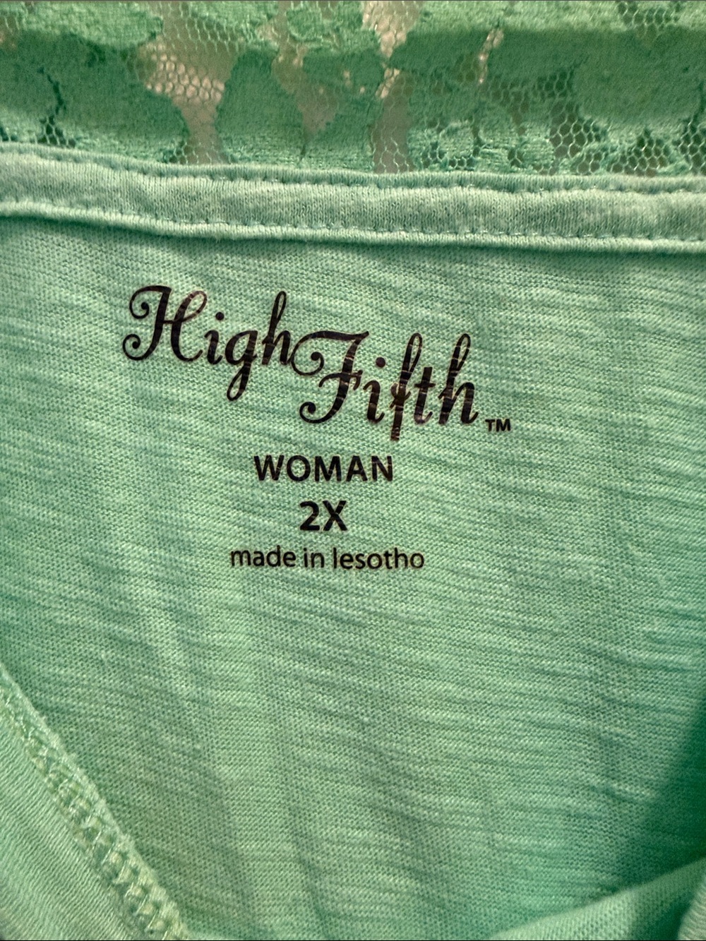 High Fifth Women’s 2X Green Lace V-Neck Short Sleeve Top Plus Size - Picture 3 of 4